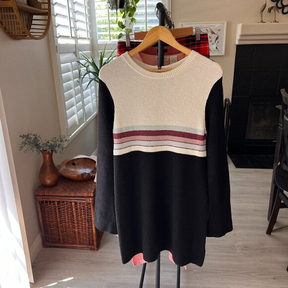 Free People Sweater Dress Womens Size Medium Black Colorblock Swit Linen Blend - Picture 16 of 16